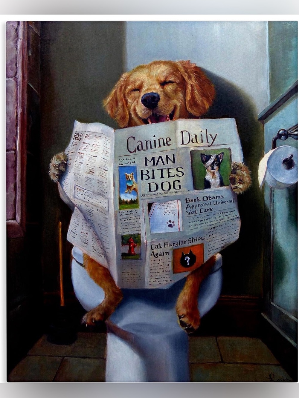 Golden Retriever Dog Canvas Wall Art - Humorous Canine Daily Print - 13 x 19